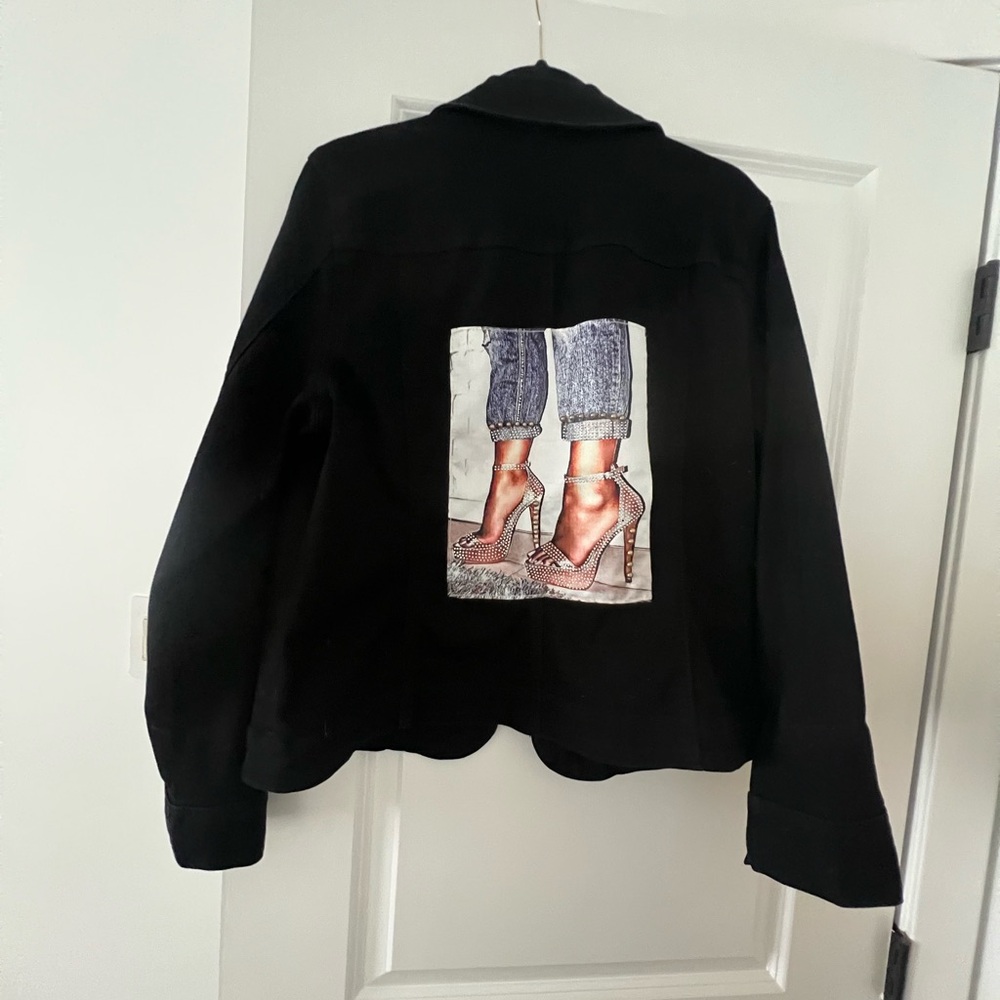 Black denim Jacket with Fashion Print